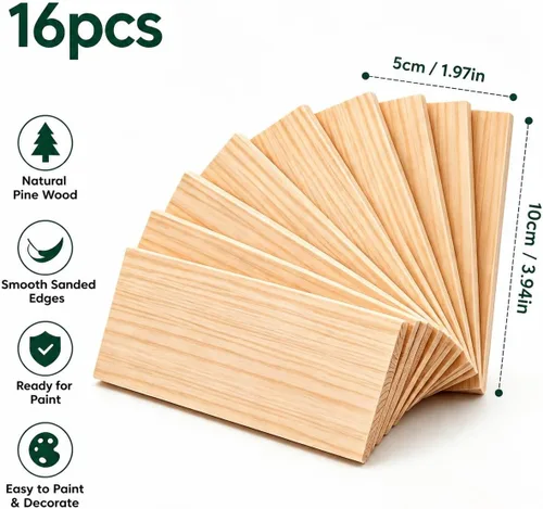 Vista 2 de Paquete de 16 tablas de madera para manualidades sin terminar de 4 x 2 x 1/5 pulgadas a 0.197 in de grosor, bloques de madera en blanco sin