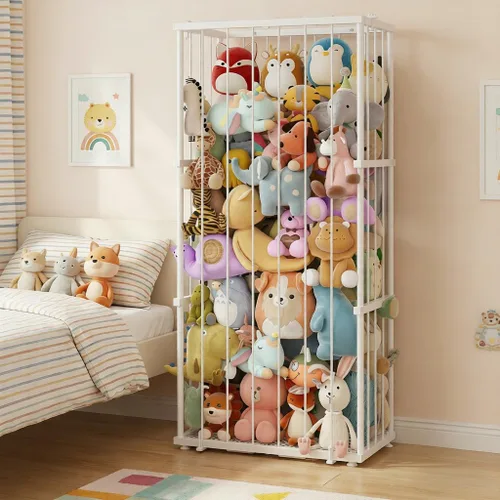 Vista 9 de Organizador de almacenamiento de animales de peluche con tubo metálico pequeño, organizador de juguetes con cordón elástico, soporte para animales