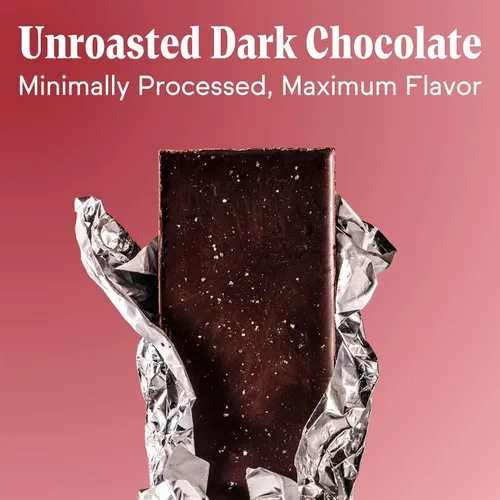 Vista 5 de Raaka Chocolate negro orgánico con sal marina rosa, 71% de cacao, chocolate negro gourmet, orgánico, vegano, sin gluten, kosher, barras de 1.8