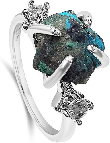 Vista 10 de Anillo de cristal crudo real con piedra natal, plata de ley, oro blanco, regalo de joyería para ella, regalo de Navidad, Día de la Madre