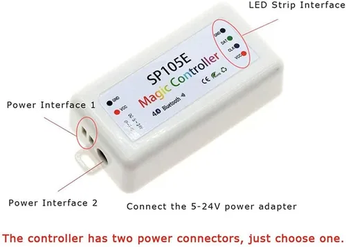 Vista 2 de Controlador de tira LED de píxeles WS2811 WS2812B WS2813 WS2815 Pixeles LED Bluetooth SP105E Controlador LED inteligente DC5-24V (SP105E)