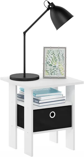 Vista 10 de Furinno Dario - Mesa auxiliar / estante de almacenamiento de noche con cajón de contenedor, pino ámbar/negro, 1 paquete, contenedor superior