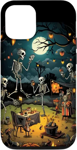 Vista 26 de Funda para disfraz de Halloween para iPhone 16 de noche de terror de esqueleto