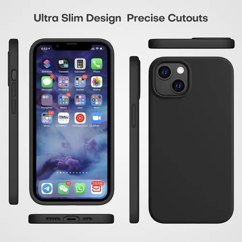 Vista 9 de CellEver Funda de silicona resistente para iPhone 13, protección militar contra caídas, protección elevada de pantalla y cámara, interior sin Negro