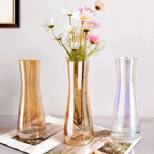 Vista 3 de Aoderun Florero para decoración de 10 pulgadas de cristal transparente para centros de mesa, jarrones grandes para flores, flores secas, decoración