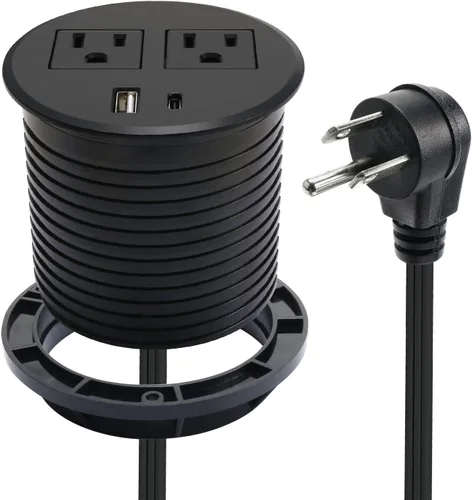 Vista 9 de Ojal de alimentación empotrable de carga rápida USB-C de 20 W, toma de escritorio de montaje empotrado de 2 pulgadas con cable de extensión de 6.5