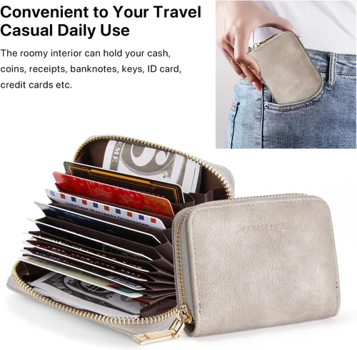 Vista 3 de CORALDAISY Cartera de piel vegana con tarjetero para tarjetas de crédito con cremallera, 1-gris, Mini