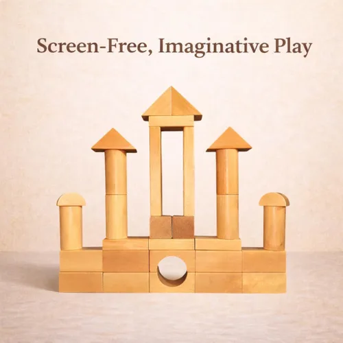 Vista 3 de MOD Complete Juego de bloques de construcción de madera de 100 piezas, incluye tapa clasificadora de formas resistente y cubo de almacenamiento