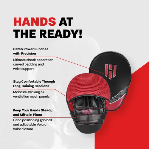 Vista 2 de Hawk Sports - Manoplas de boxeo curvadas con acolchado de espuma EVA, manoplas de enfoque de cuero resistente para entrenamiento de boxeo y artes