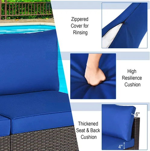 Vista 6 de Tangkula Juego de 2 sofás de mimbre para exteriores, sin brazos, juego de sofá modular de ratán para patio con 2 cojines de asiento gruesos y 2