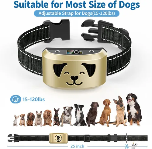 Vista 3 de Collar antiladridos para perros grandes y medianos, recargable, con 8 pitidos de vibración de sensibilidad ajustables, IP67, impermeable