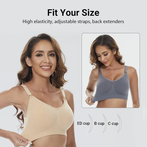 Vista 4 de Bodorma Nursing Bras for Breastfeeding Seamless Wirefree Maternity Sleep Bralette Full Bust Bra with Extra Extenders- 3Pack