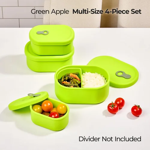 Vista 6 de Recipiente de comida de silicona coreana con ventilación de vapor, manzana verde 4pc