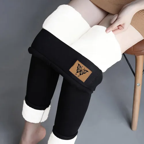Vista 9 de Pantalones deportivos cálidos con forro de sherpa para mujer, de cintura alta, con forro polar, pantalones largos gruesos para exteriores