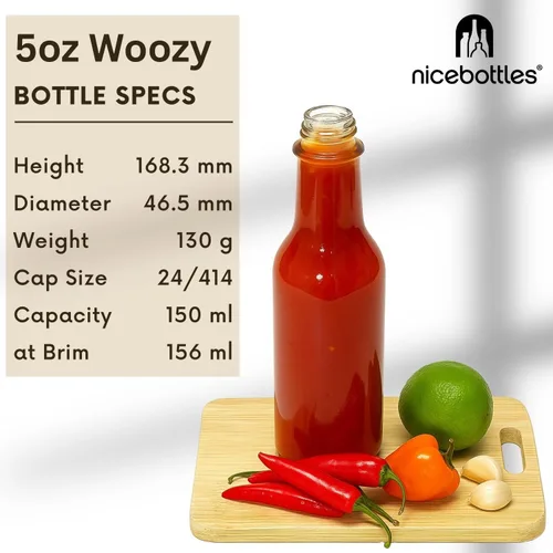 Vista 3 de nicebottles Botellas de salsa picante con tapas negras y bandas retráctiles, 5 onzas, paquete de 24
