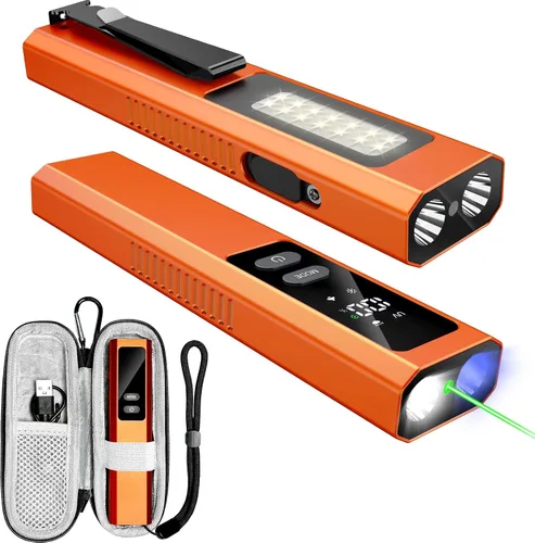 Vista 8 de Linterna plana EDC 5IN1 con haz verde, combo recargable de luz blanca de 800 lúmenes, LT010 luces de flash de bolsillo portátiles con imán