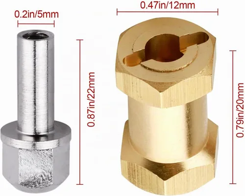 Vista 2 de 4 extensiones de cubos de rueda de latón RC de 0.472 pulgadas, espaciadores de rueda, adaptador de unidad hexagonal para 1/10 RC Crawler Axial SCX10