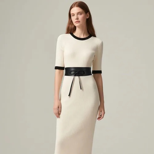 Vista 6 de JASGOOD Cinturón de cuero estilo Obi para mujer, cinturón ancho cruzado Negro