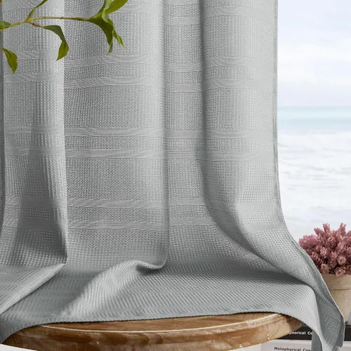 Vista 9 de Home Queen Cortinas de Gofre de Nivel Repelentes al Agua para Ventana de Baño, Cortinas de Media Ventana para Cocina, 30 A x 45 L Pulgadas Cada Una