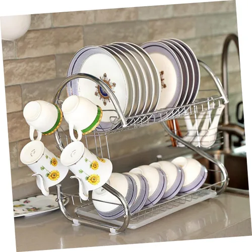 Vista 2 de UPKOCH Escurridor de platos para fregadero, estante seco para platos, soporte para palillos, soporte para utensilios sobre el fregadero, escurridor