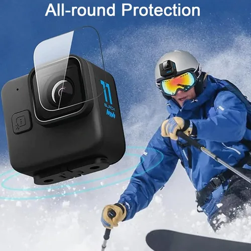 Vista 5 de FiTSTILL 4 protectores de pantalla para Go Pro Hero 11 Black Mini, protector de lente de vidrio templado ultra transparente, protector de lente