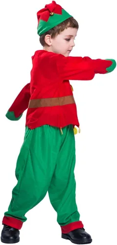 Vista 3 de EraSpooky Disfraz de Elfo de Papá Noel de Navidad Infantil para Niños Varones