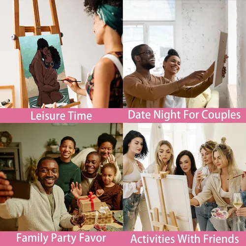 Vista 6 de Nuberlic Kit de pintura en lienzo predibujado para pintar para adultos, parejas, pintura y sorbos, suministros de fiesta, tema de amor