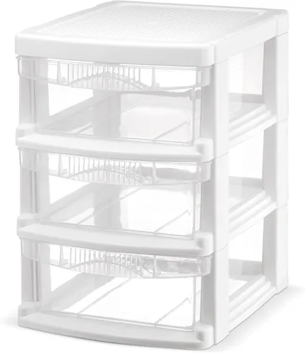Vista 10 de Tribello Almacenamiento de plástico con 3 cajones, mini cajón, marco blanco con cajones transparentes para almacenamiento de manualidades, 10