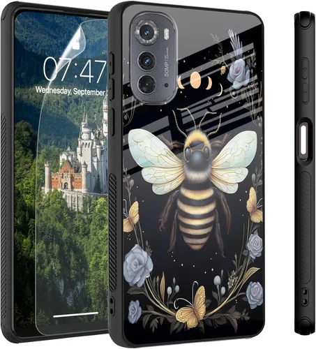 Vista 39 de Funda para Motorola Moto Edge 2022, cubierta trasera de vidrio templado con protector de pantalla, funda protectora a prueba de golpes para Motorola