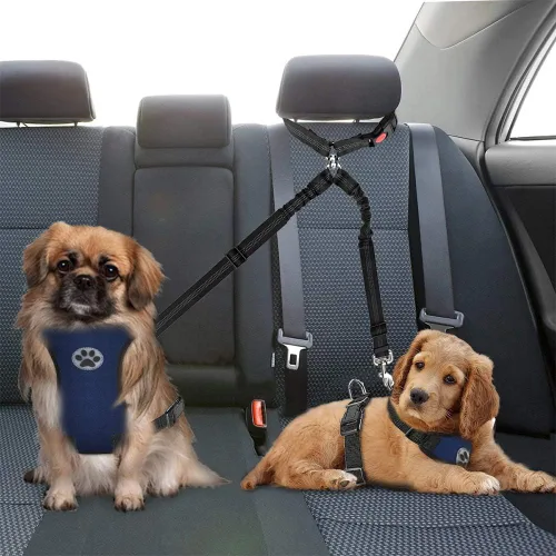 Vista 2 de AUTOWT Cinturón de seguridad doble para perro, nuevo cinturón de seguridad doble para reposacabezas de automóvil, sin enredos, correa para perro