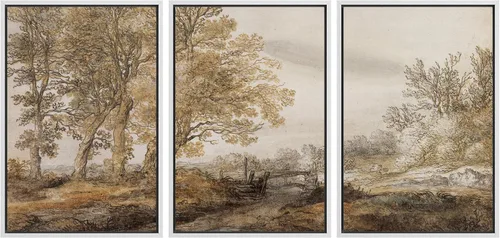 Vista 13 de MUDECOR Lienzo enmarcado para pared, juego de arte de acuarela pastel, bosque de pinos, naturaleza silvestre, ilustraciones modernas, decorativas