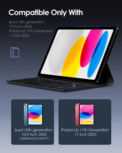 Vista 2 de Funda para iPad de 11ª (A16, 2025)/10ª generación con teclado, funda magnética desmontable para teclado Bluetooth inalámbrico para iPad de 10.9
