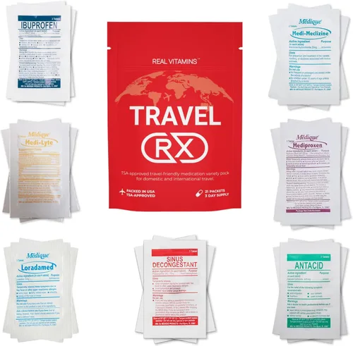 Vista 9 de Kit de Medicina de Viaje RX - Kit de Medicina de Viaje al Por Mayor con Medicina Envuelta Individualmente y Bolsa para Indigestión, Mareo por