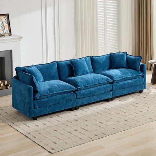 Vista 115 de Sofá seccional modular verde de 111.5", sofás seccionales grandes de 3 plazas para sala de estar, sofá nube oversized de tela chenille con otomana