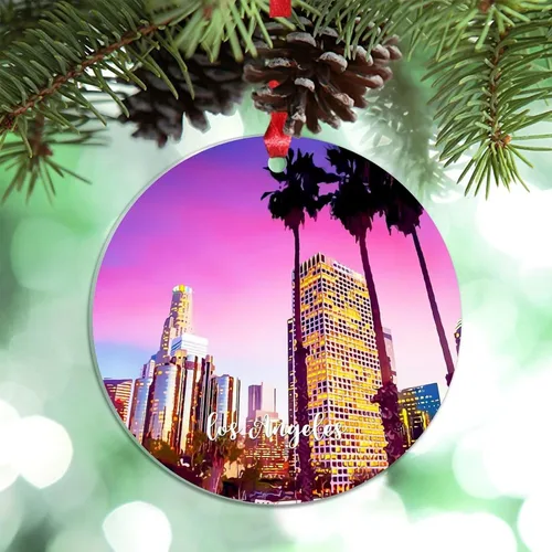 Vista 34 de Florida USA - Adornos de Navidad acrílicos de Miami, paisaje urbano, decoraciones de Navidad para árbol de viaje, recuerdo, adornos de Navidad