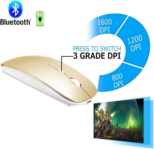 Vista 2 de KLO Mouse Bluetooth recargable para MacBook/MacBook Air/Pro/iPad, mouse inalámbrico para portátil/notebook/PC/iPad/Chromebook (Oro)