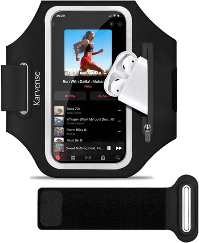 Vista 7 de Brazalete para teléfono para correr, soporte de teléfono para correr para iPhone y Samsung Galaxy, soporte para teléfono celular para caminar, Negro