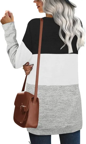 Vista 4 de Sudaderas para mujer, cuello redondo, manga larga, lisas, a la moda, casuales