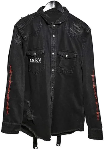 Vista 2 de ebossy Chaqueta de mezclilla con estampado de calavera y cobra para hombre