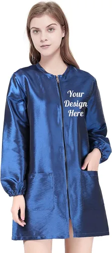 Vista 11 de TOPTIE Personalizado Bordado Satén Manga Larga Salón Smock Unisex Peluquero Peluquero Capa Chaqueta Mascota Aseo Ropa de Trabajo