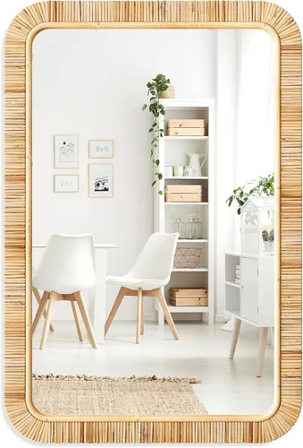 Vista 8 de Barnyard Designs Espejo de baño de ratán, marco de mimbre hecho a mano, estilo rústico, estilo granja, espejo bohemio para decoración de pared