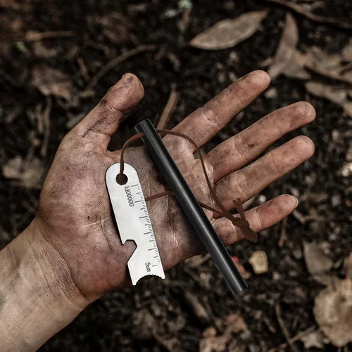 Vista 6 de BCHARYA Fire Starter Survival Tool, Ferro Rod Kit with Leather Neck Lanyard and Multi-Tool Striker, Flint and Steel Survival Igniter with Tinder