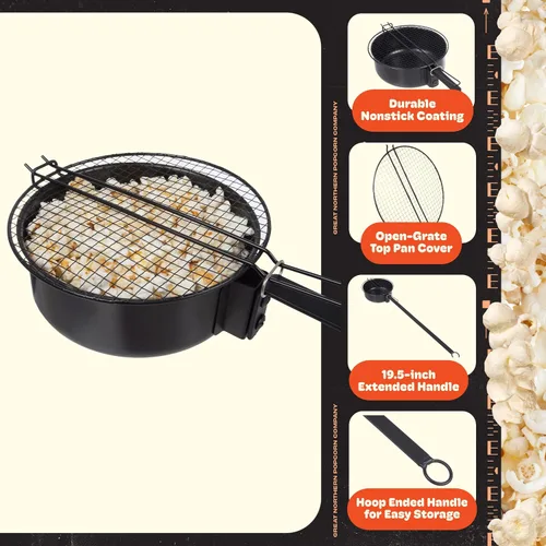 Vista 4 de Great Northern Popcorn Popper - Máquina de palomitas de maíz a la antigua con mango extendido - Equipo de campamento (negro)