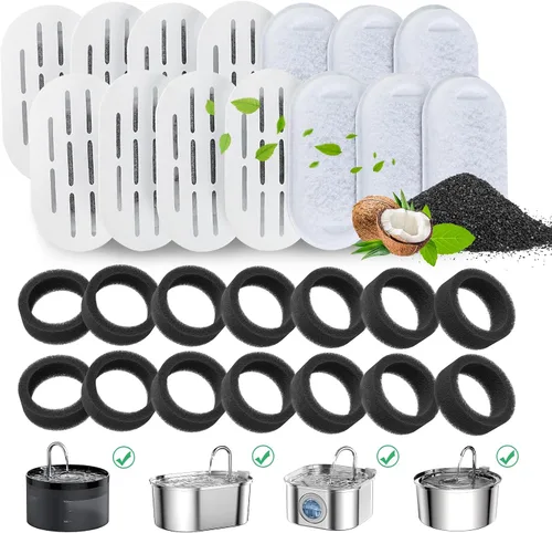 Vista 10 de Filtros de fuente de agua para gatos, paquete de 16 filtros de fuente para gatos, filtros de repuesto para fuente de agua de acero inoxidable