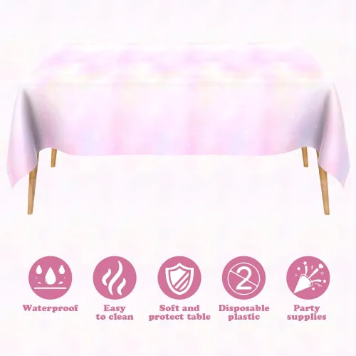 Vista 4 de Bsofing Mantel desechable de arcoíris pastel, 2 piezas, mantel rectangular de plástico impermeable para picnic, cumpleaños, aniversario, boda