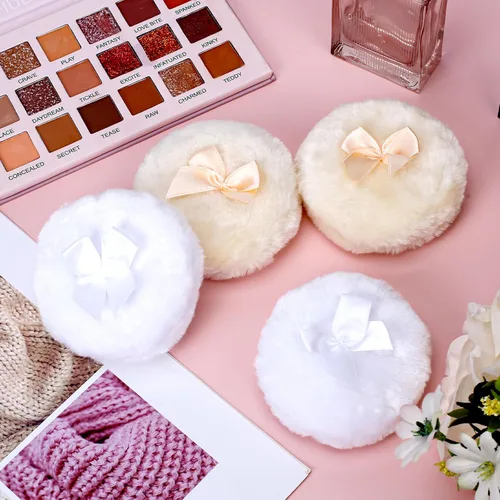 Vista 6 de 4 esponjas grandes y esponjosas, blancas para polvo facial, ultra suave, esponjas de maquillaje lavables y reutilizables (blanco y beige)
