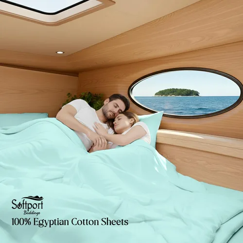 Vista 2 de Universal V Berth - Juego de sábanas de 4 piezas para barco, 100% algodón egipcio, la mejor ropa de cama de barco V, se adapta a colchones de hasta