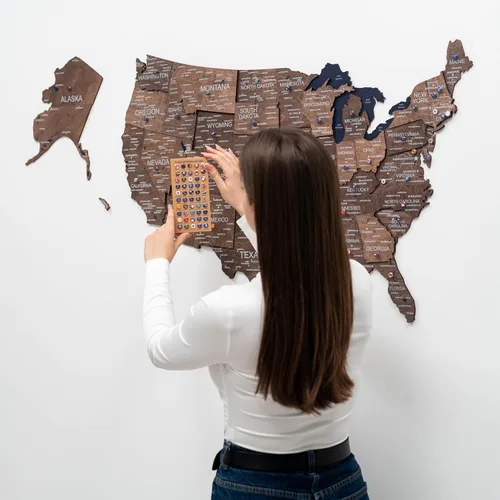 Vista 8 de Enjoy The Wood Wooden USA Mapa visitado Lugares visitados (pequeño, nogal oscuro)