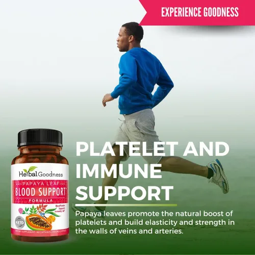 Vista 2 de Herbal Goodness Cápsulas de apoyo de sangre de hoja de papaya - Salud de plaquetas y médula ósea, apoyo inmunológico y limpieza de sangre - Cápsulas
