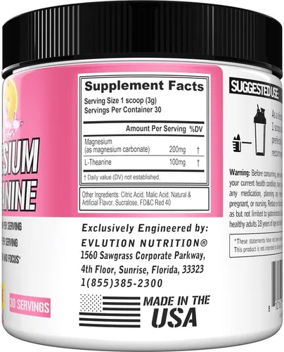 Vista 2 de Evlution Nutrition Magnesio + L-teanina – Relajación natural y apoyo de enfoque – 200 mg de magnesio + 100 mg de L-teanina – Vegano y sin OMG